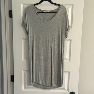 Light Gray V-Neck Short Sleeve T-shirt dress
